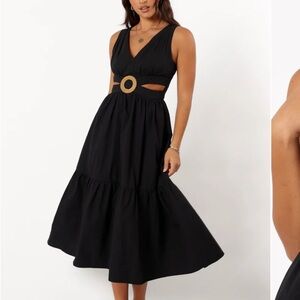 Petal & Pup Black A-Line Midi Dress with Gold Accent